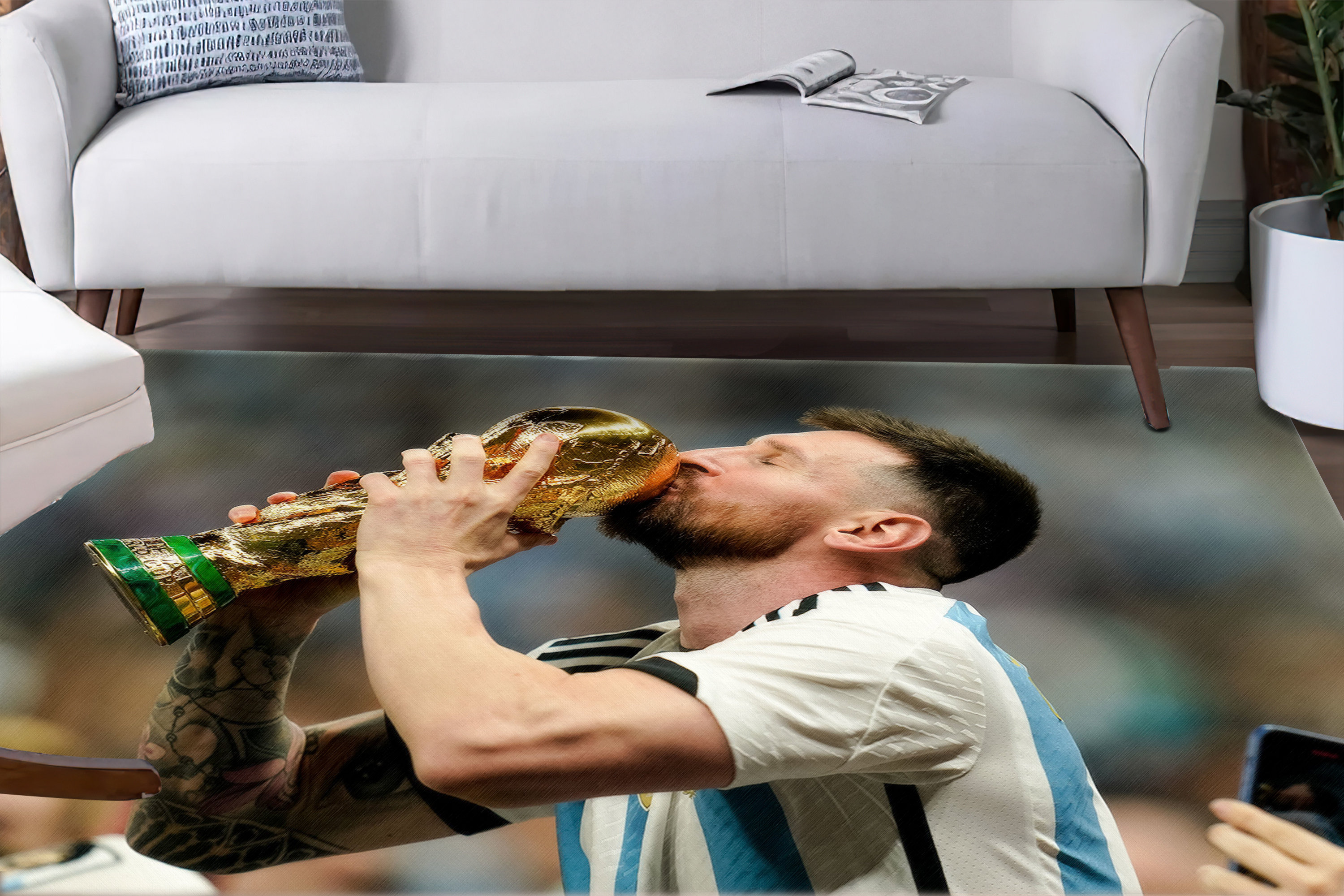 Messi Kissing World Cup Rug, Messi Rug, Lionel Messi Rug, Man Cave Rugs ...