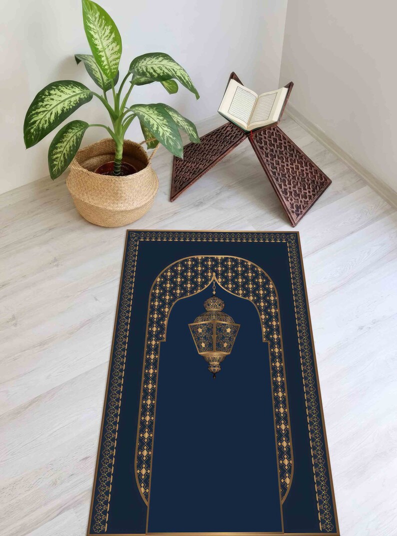 Navy Blue Prayer, Gold Prayer Rugs, Gold Rugs, Religious Rugs, Muslim ...