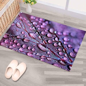 Purple Leaf and Water Drops Rugs, Leaf Rugs, Water Drops Rugs, Botanical Rugs, Office Rug, Car Mat, Kitchen Rug, Entryway Rug, image 8
