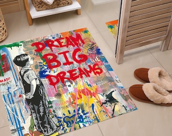 Dream Big Graffiti Rugs, Modern Rugs, Banksy Rug, Graffiti Rugs, Corridor Rug, Entryway Rug, Non-Slip Carpet, 3D Printeds Rug, Luxury Rug,