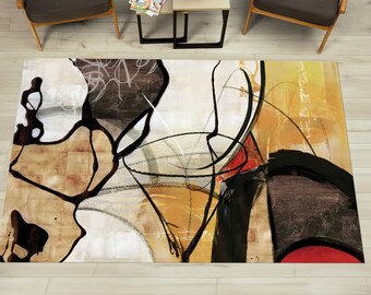 Abstract Modern Rug, Colorful Rug, Soft Tones Rug, Modern Rug, Brown Rug, Living Room Rug, Thin Rug, Area Rug, Outdoor Rug, Yellow Rug,