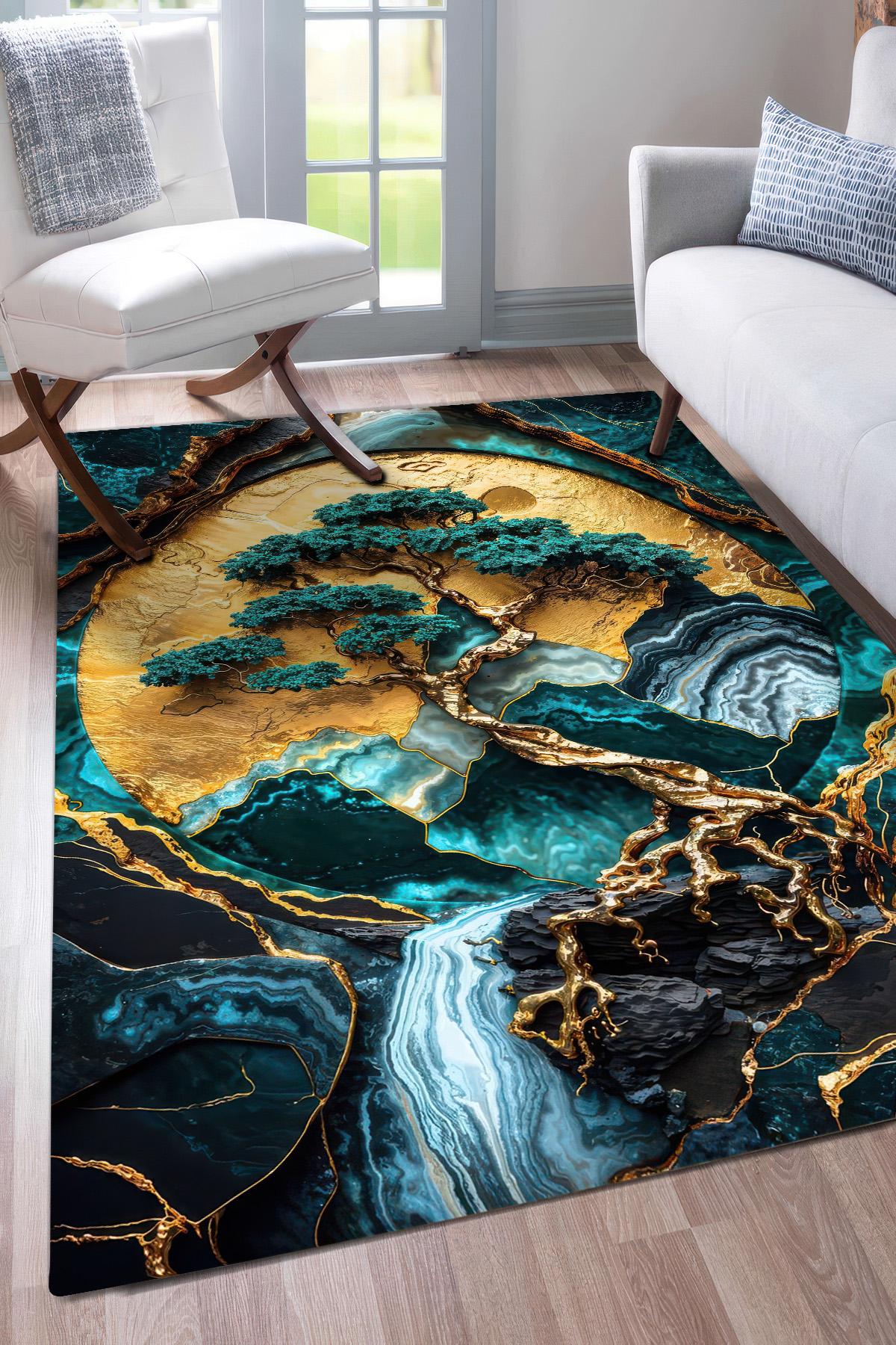 Geode Rug Design Teal and Gold Geode Rug, Abstract Crystal Pattern, Modern Floor Mat - Etsy