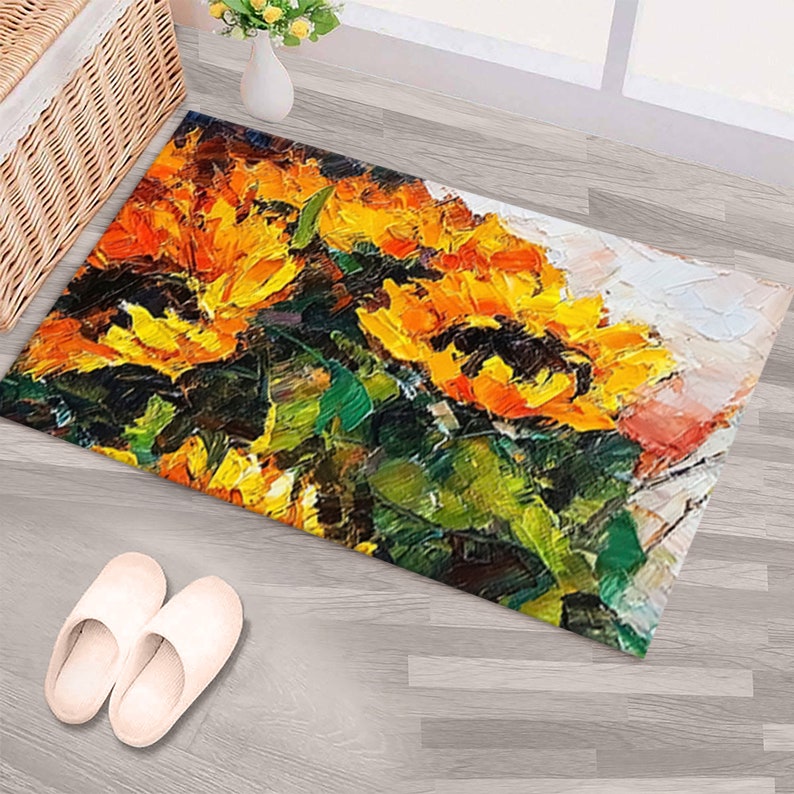 Oil Rug Bouquet of Sunflower Rug, Oil Rug, Contemporary Rug, Botanical Rugs ...