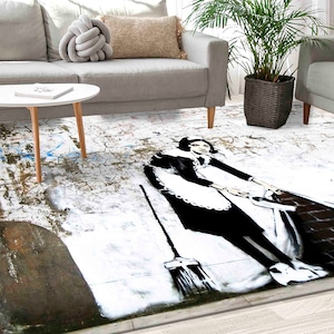 Banksy Maid Graffiti Rug, Woman Graffiti Rug, Banksy Woman Rug, Banksy Rug, Decorative Rug, Office Decor Rug, Kitchen Rug, Stair Step Rug,