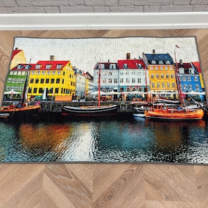 Denmark Nyhavn View Rug, Denmark Rug, Copenhagen Rug, Landscape Rug, Cool Rug, Soft Rug, Round Rug, Hallway Rug, Popular Rug, Large Rugs,
