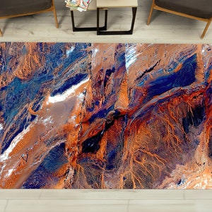 Abstract Marble Rug, Brown Rug, Navy Blue Rug, Modern Rug, Saloon Rug, Chenille Rug, 3D Printed Rug, Salon Decor Rug, Popular Rug, Step Rug,