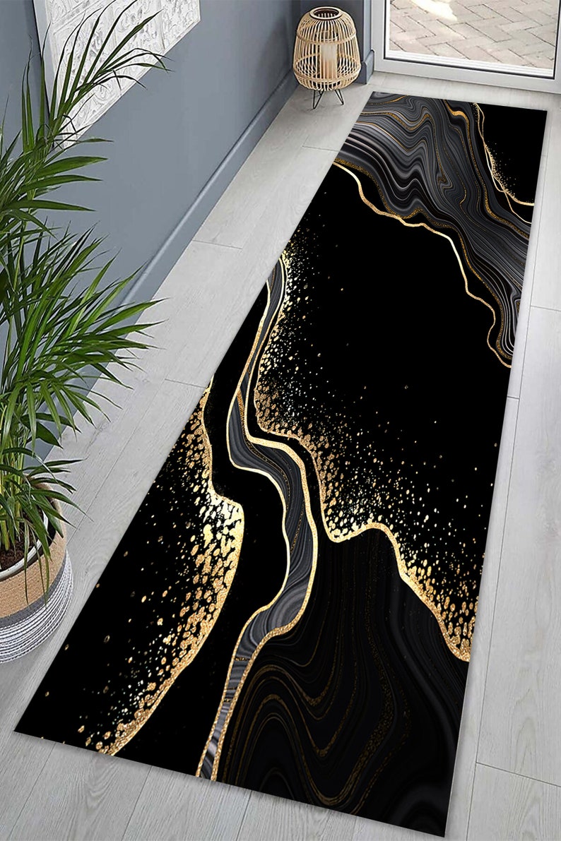 Black and Gold Marble Rug, Gold Marble Rugs, Abstract Marble Rug ...