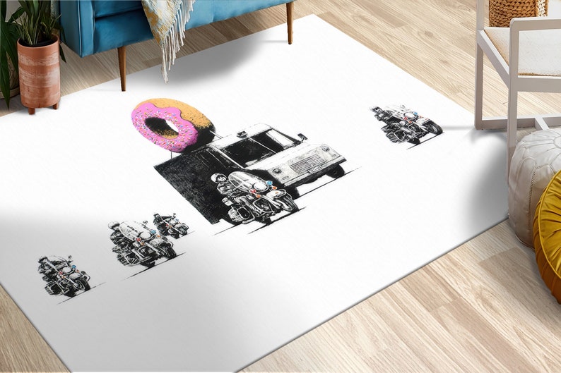 Banksy Donut Rug, Donut Protect Rug, Banksy Police Rug, Painting Rugs ...