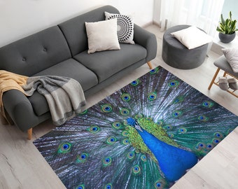Peacock Rug, Peafowl Rug, Peacock Lover Gift Rugs, Animal Rug, Housewarming Gift, Living Room Rug, Salon Rug, Stair Rug, Decorative Rug,