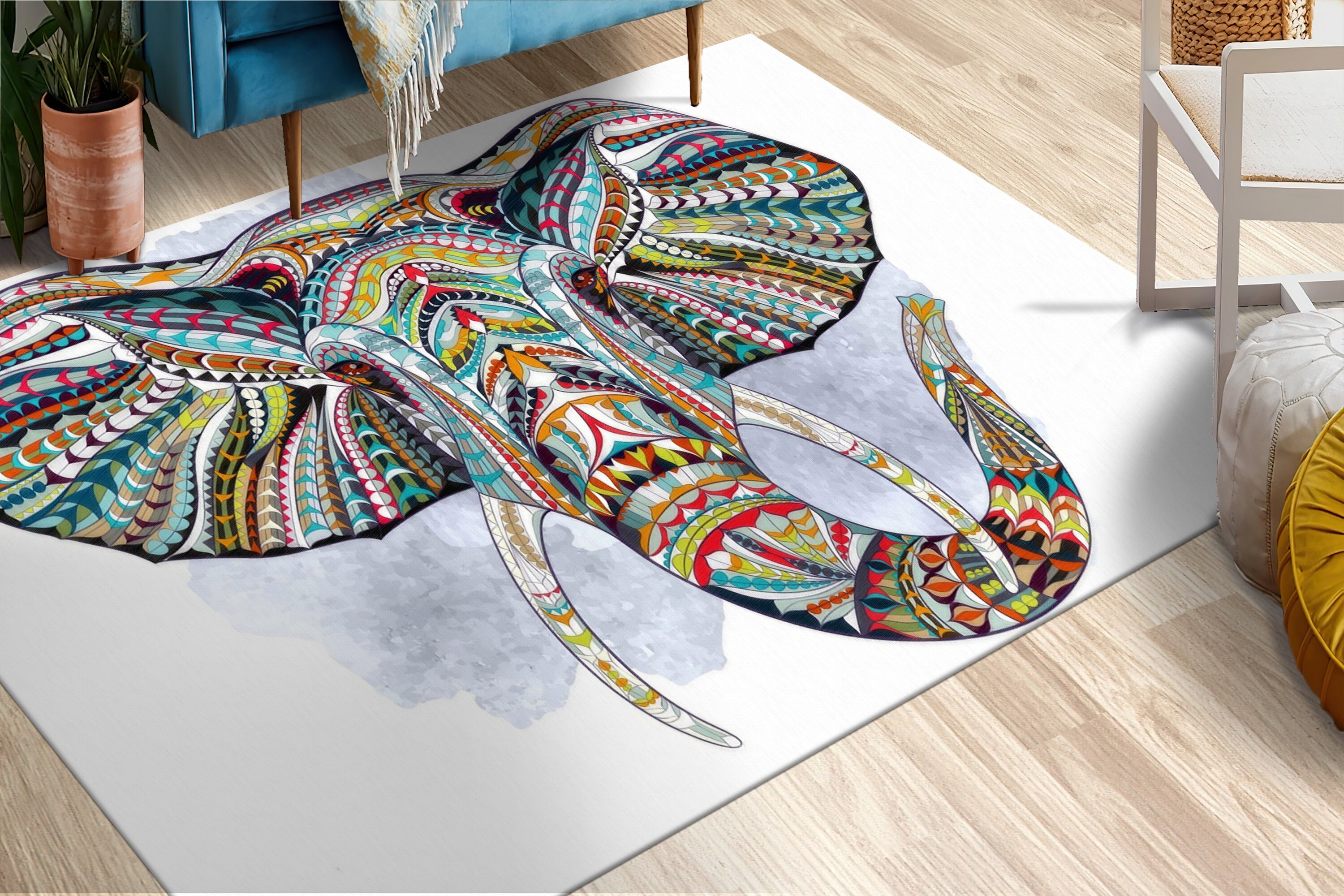 Ethnic Patterned Rug, Elephant Rugs, Ethnic Rugs, Abstract Elephant Rug ...