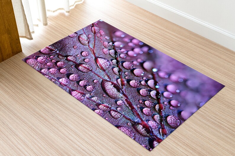 Purple Leaf and Water Drops Rugs, Leaf Rugs, Water Drops Rugs, Botanical Rugs, Office Rug, Car Mat, Kitchen Rug, Entryway Rug, image 9