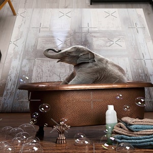 Cute Elephant Rug, Elephant Bathroom Rug, Elephant Rug, Animal Rug, Stair Rug, 3D Printeds Rug, Popular Rug, Step Rug, Cool Rug, Bath Decor, image 1