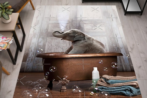 Cute Elephant Rug, Elephant Bathroom Rug, Elephant Rug, Animal Rug, Stair Rug, 3D Printeds Rug, Popular Rug, Step Rug, Cool Rug, Bath Decor,