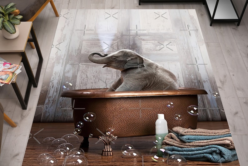 Cute Elephant Rug, Elephant Bathroom Rug, Elephant Rug, Animal Rug, Stair Rug, 3D Printeds Rug, Popular Rug, Step Rug, Cool Rug, Bath Decor, image 1