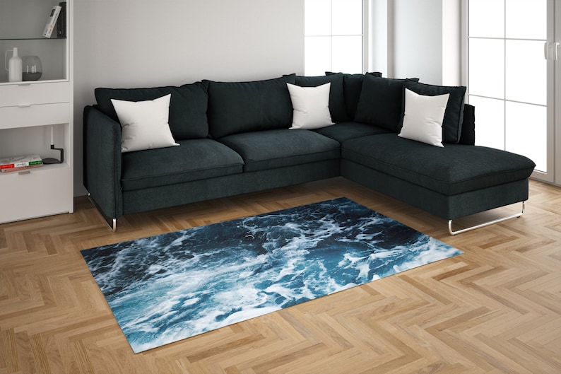 Ocean Waves Chenille Rug, Coastal Home Decor image 7
