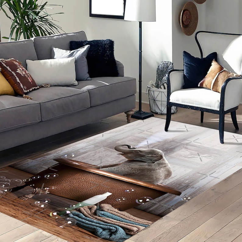 Cute Elephant Rug, Elephant Bathroom Rug, Elephant Rug, Animal Rug, Stair Rug, 3D Printeds Rug, Popular Rug, Step Rug, Cool Rug, Bath Decor, image 4