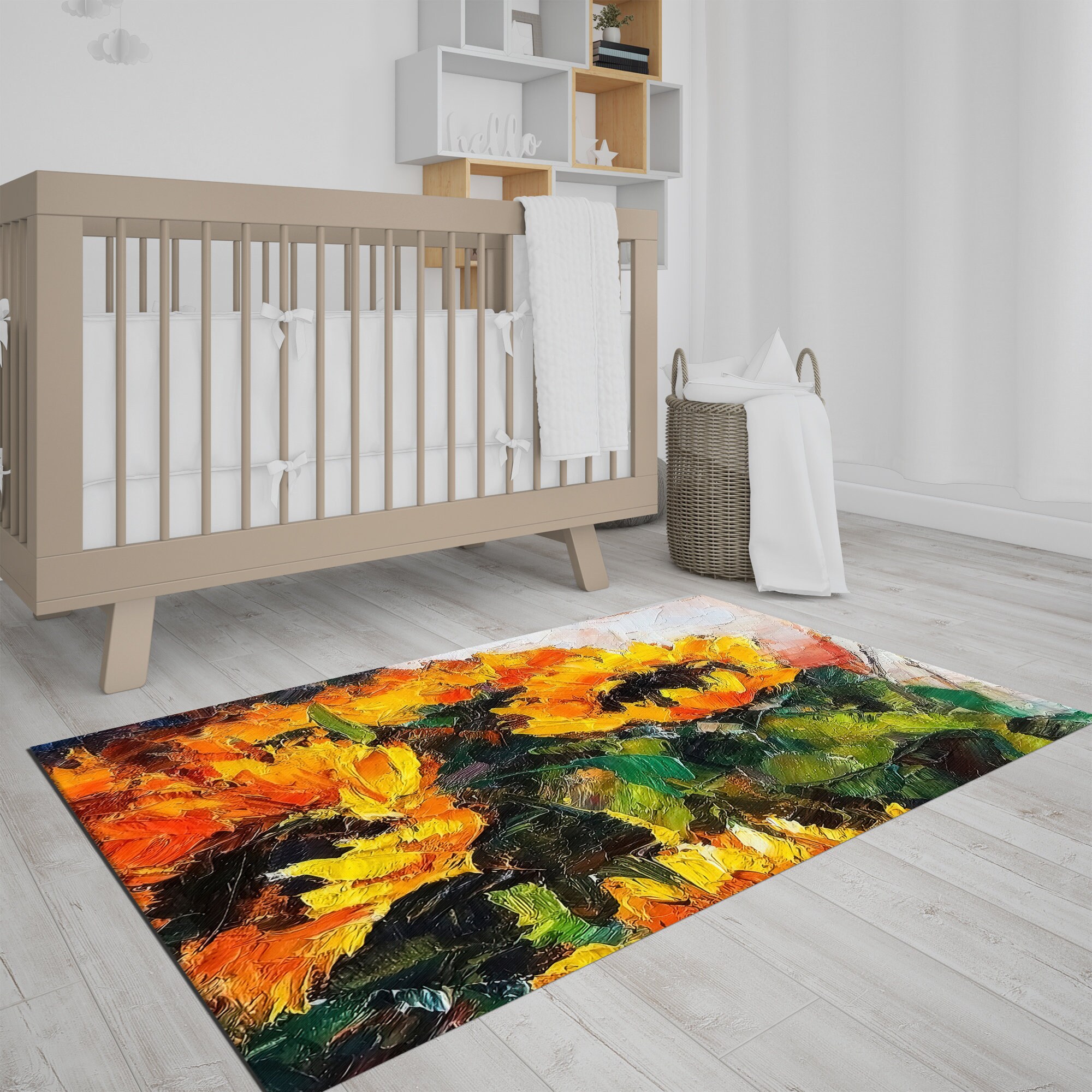 Oil Rug Bouquet of Sunflower Rug, Oil Rug, Contemporary Rug, Botanical Rugs ...