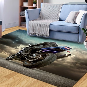 Motorcycle Rug, Cloudy Weather Rug, Motorcycle Rider Rug, Car Rug, Thin Rug, Gift For Her, Large Rug, Kitchen Rug, Chenille Rug, Popular Rug