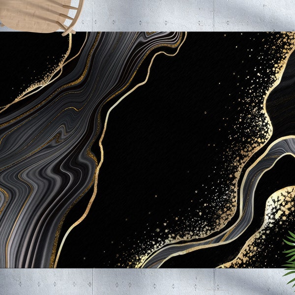 Black and Gold Kitchen Rugs Etsy