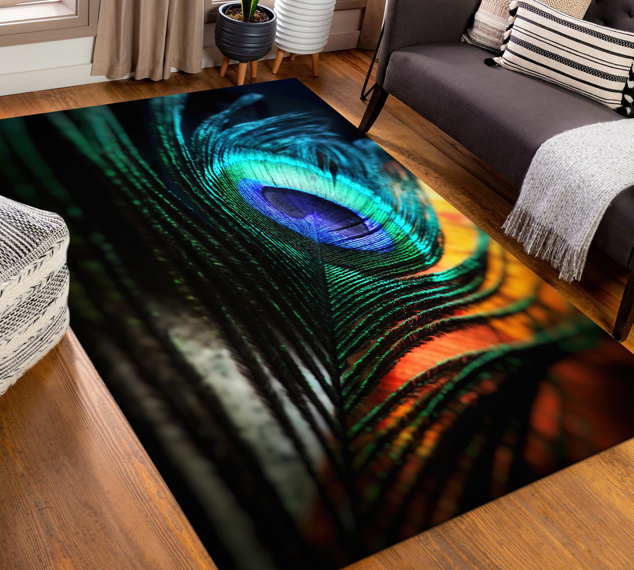 Feathered Rug Peacock Feather Rug, Colorful Rugs, Feather Rug, Modern Rugs, Customs ...