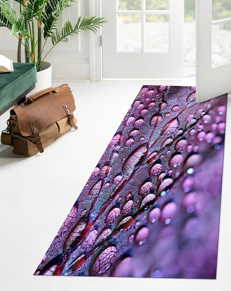 Purple Leaf and Water Drops Rugs, Leaf Rugs, Water Drops Rugs, Botanical Rugs, Office Rug, Car Mat, Kitchen Rug, Entryway Rug, image 6