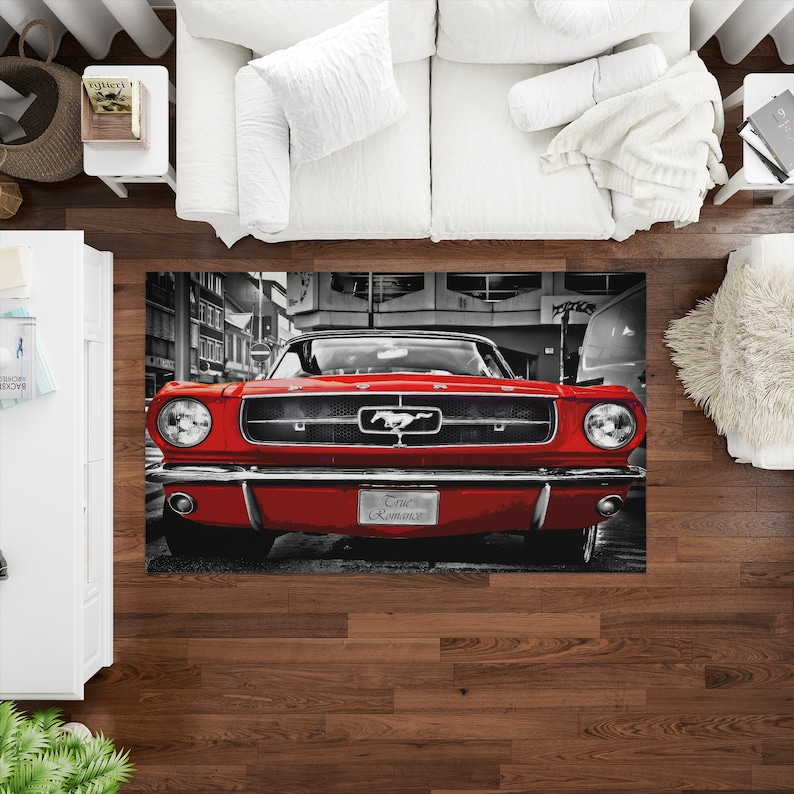 Ford Mustang Shelby Rug, Ford Mustang Rug, Man Cave Rugs, Car Rugs, Chenille Rug, Office Rug