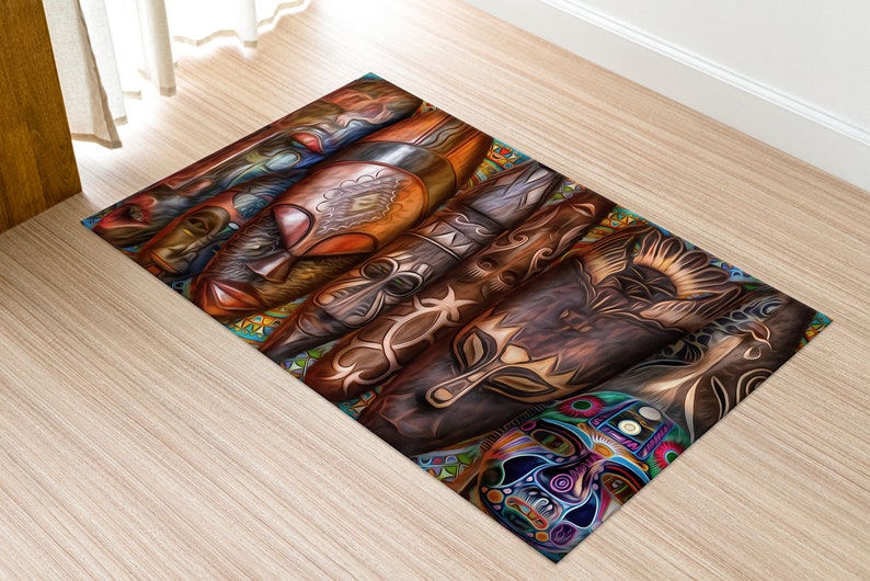 Abstract African Rug African Traditional Mask Rug, African Mask Rug, Brown Rugs, Abstract ...