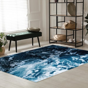 Ocean Waves Chenille Rug, Coastal Home Decor image 6