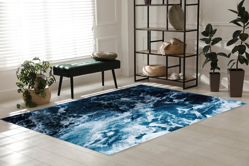 Ocean Waves Chenille Rug, Coastal Home Decor image 6