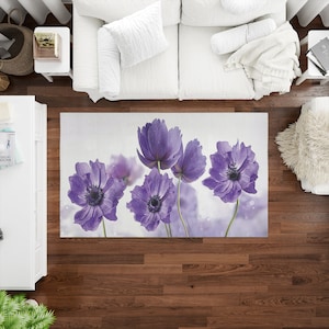 Tappeto a fiori viola, tappeto a fiori astratti, tappeto viola, tappeti a fiori, tappeto sottile, regalo personalizzato, tappeto grande, tappeto decorativo, tappeto facile da pulire,