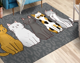 Five Cat Rug, Cat Rugs, Cat Lover Gift Rugs, Animal Rug, Large Rug, Custom Rug, Bedroom Rug, Decorative Rug, Chenille Rug, Living Room Rug,