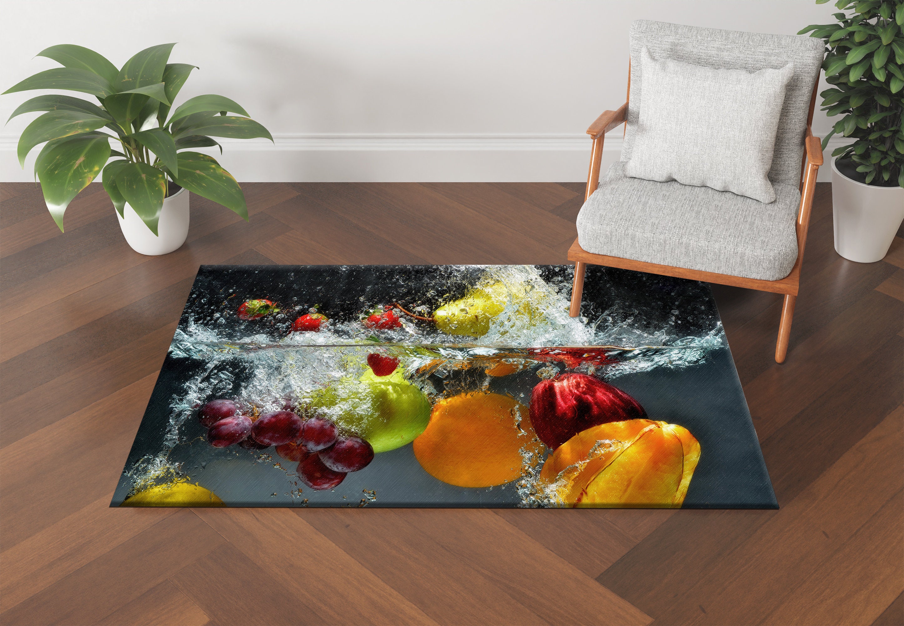 Water Rug Design Fruit Splash in Water Rug, Kitchen Rug, Fruits Splash Rugs, Modern Rugs ...