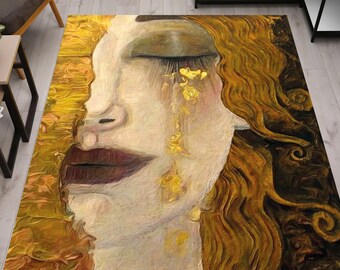 The Golden Tears Rug, Gustav Klimt Rug, Freya's Tears Rug, Gold Rug, Reproduction Rug, Girl Room Rug, Custom Rug, Gift For Her, Hallway Rug,