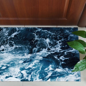 Ocean Waves Chenille Rug, Coastal Home Decor image 8