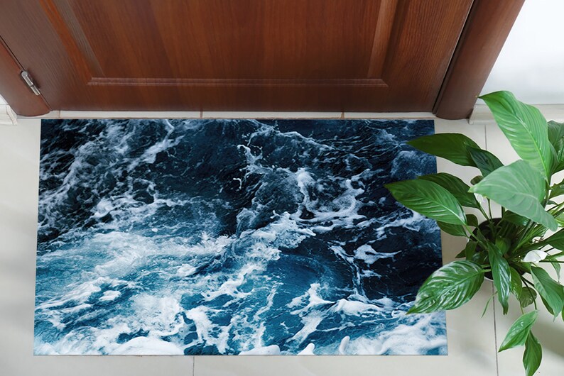 Ocean Waves Chenille Rug, Coastal Home Decor image 8