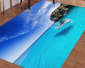 Ocean View Rugs, Ocean Rug, Tropical Rug, Sea Rug, Easy To Clean Rug, Wedding Rug, Hallway Rug, Personalized Rug, Coastal Rug, Blue Rug,