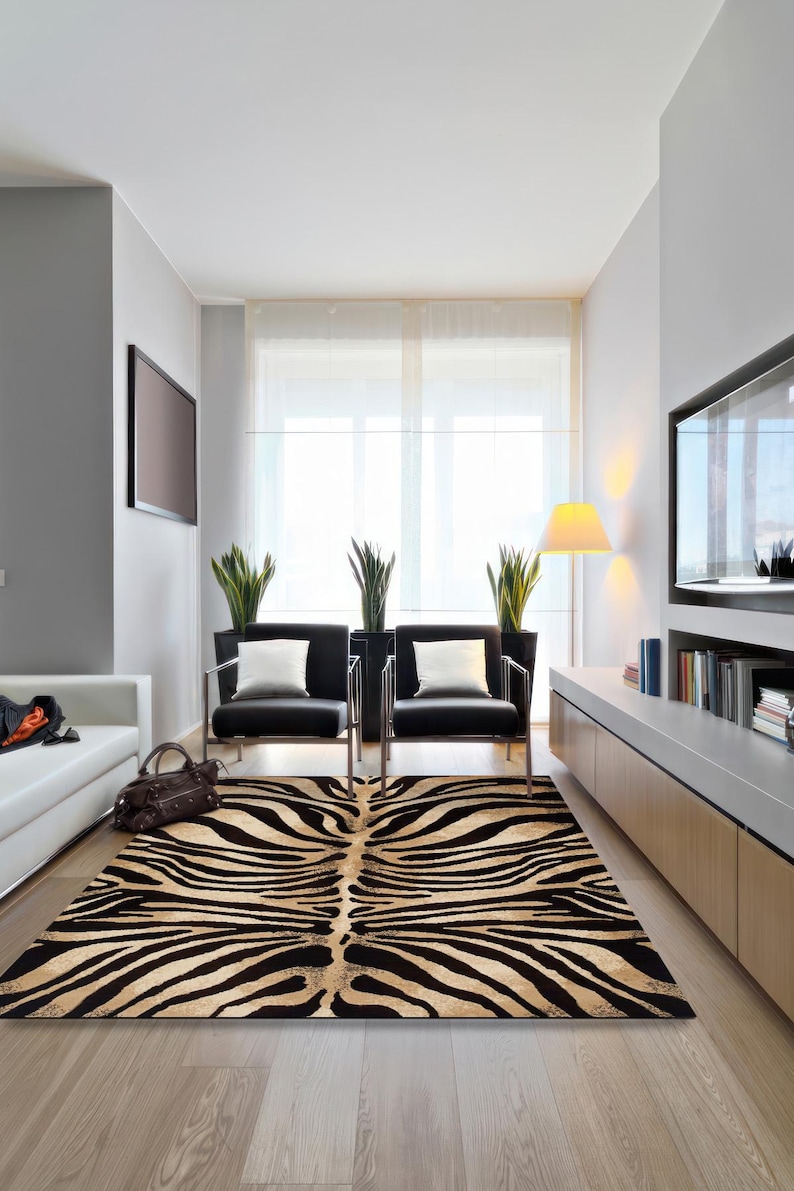 Zebra Print Entry Rug Zebra Print Rug, Bold Black Beige Animal Pattern Floor Mat, Safari ...