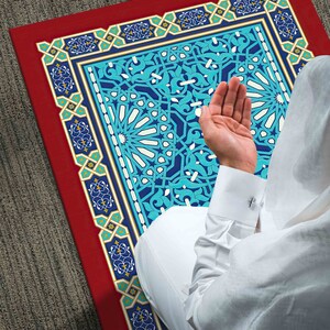 青い祈祷用ラグ、赤い祈祷用ラグ、スピリチュアルラグ、礼拝用ラグ、イスラム教徒用ラグ、パーソナライズされたラグ、宗教的なラグ、エレガントなデザインのラグ、人気のラグ、