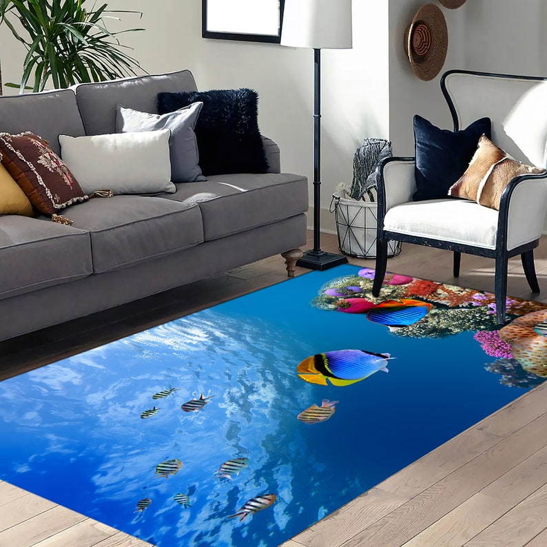 Aquatic Rug Underwater Fish View Rug, Ocean Rug, Blue Rug, Animal Rugs, Hallway Rug ...