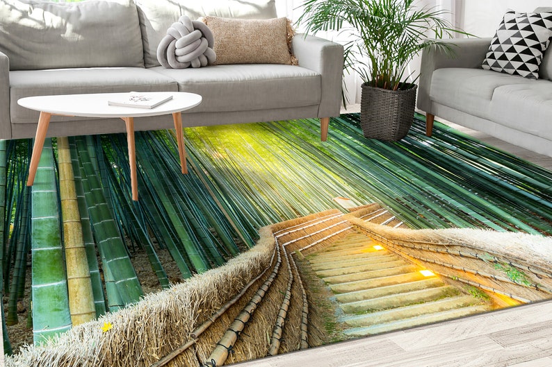 Alfombra Bosque de Bambú, Alfombra Paisaje, Alfombra Kioto, Alfombra de Área, Regalo para Él, Alfombra Antideslizante, Alfombra para Dormitorio, Alfombra Lavable a Máquina, Alfombra Fácil de Limpiar, imagen 4