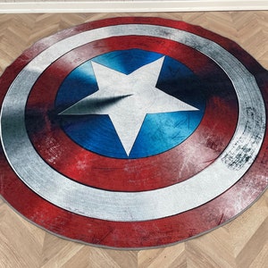 Captain America Schildteppich, Kinderzimmerteppich, Moderner Teppich, Dekorativer Teppich, Wandbehang, Runder Teppich, Geschenk Für Ihn, Kleiner Teppich