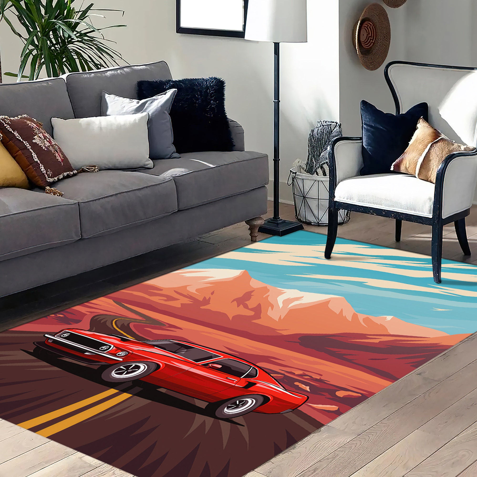 Car Brand Rug Retro American Rug, Vintage Car Rug, Muscle Car Rug, Car Rugs ...
