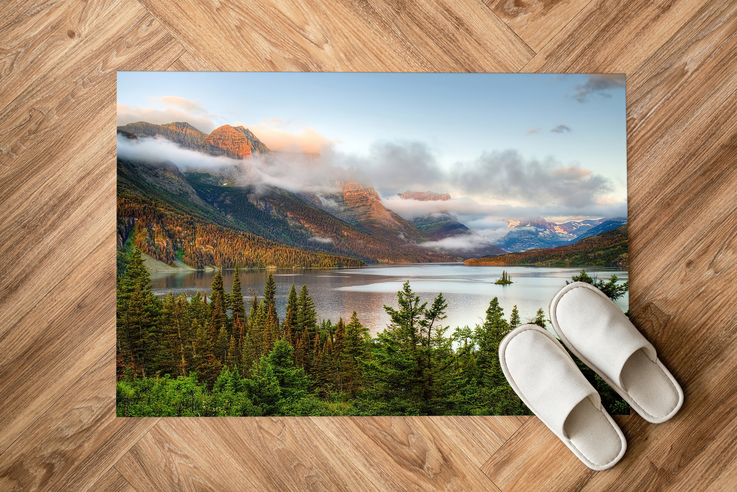 Nationals Rug Saint Mary Lake Rug, Landscape Rugs, Forest Landscape Rug, Glacier ...
