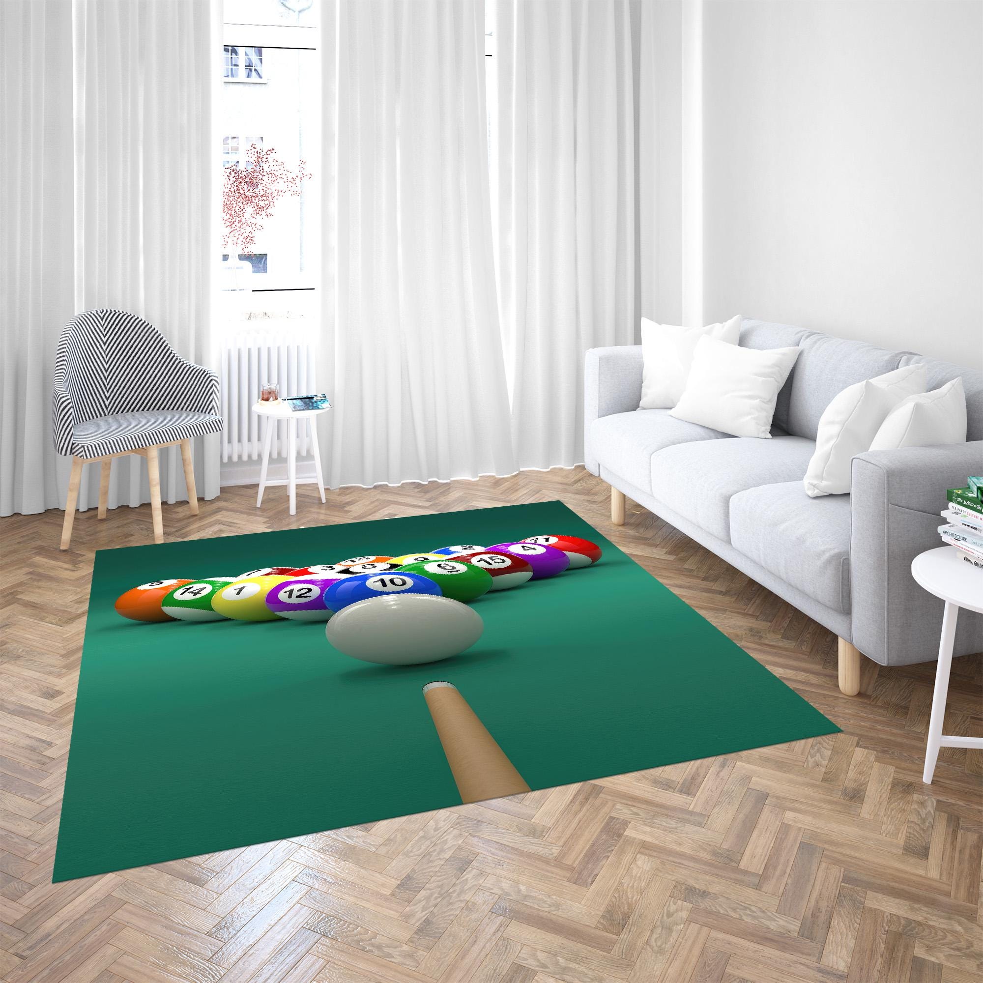 Billiards Game Area Rug, 3D Pool Table Design Carpet, Colorful Balls ...