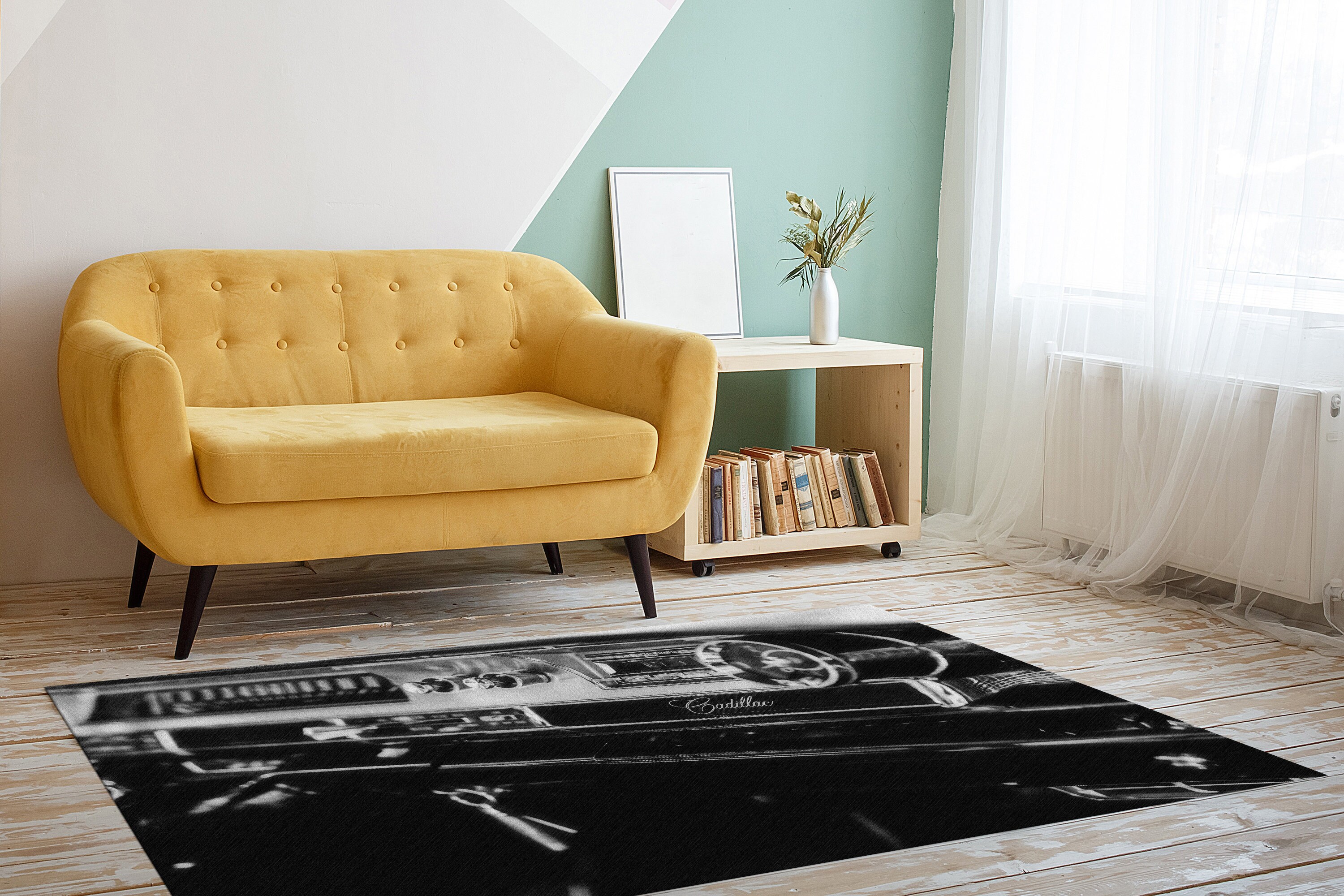 Cadillac Black White Rugs, Cadillac Rug, Antique Car Rugs, Car Rug ...