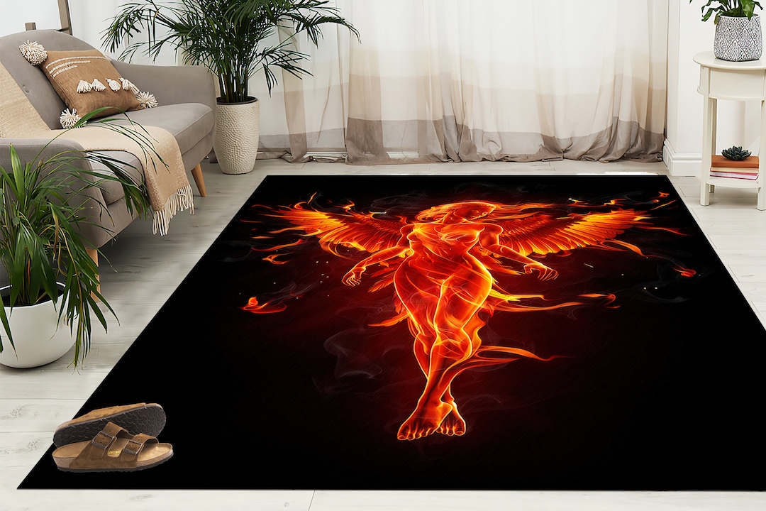 Fire Rug Backround Fire Angel Woman Rugs, Abstract Girl Rug, Abstract Woman Rugs, Modern ...