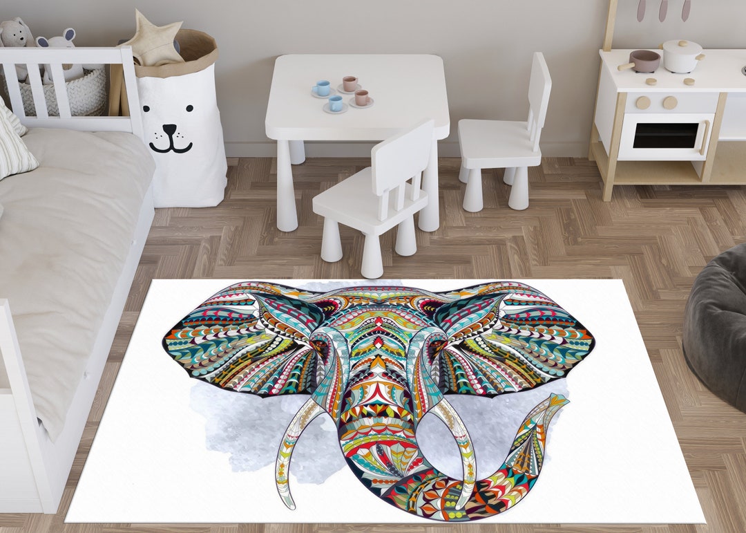 Ethnic Patterned Rug, Elephant Rugs, Ethnic Rugs, Abstract Elephant Rug