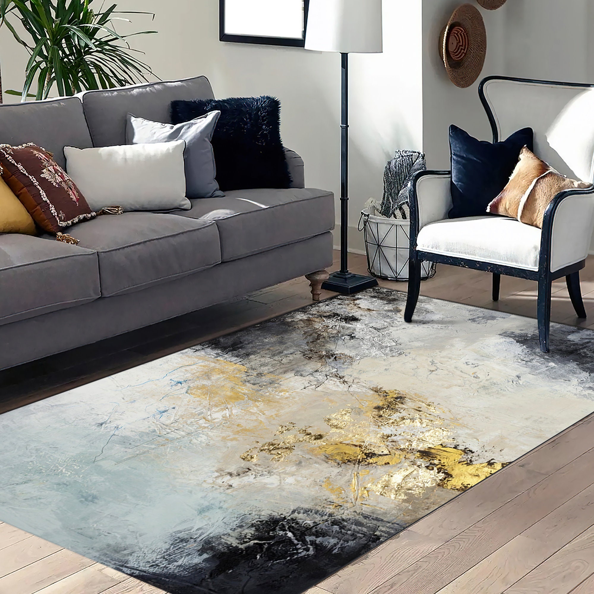 Plaster Rug Gray and Gold Plaster Rugs, Gray Rugs, Gold Rug, Modern Rugs, Entry Rug ...
