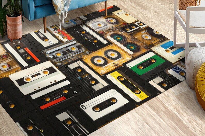 Retro Audio Cassette Rug, Audio Cassette Rugs, Vintage Cassette Rugs, Music Room Rug, Indoor Rug, Soft Rug, Cool Rug, Personalized Gifts, image 2