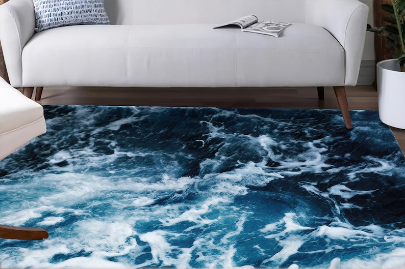 Ocean Waves Chenille Rug, Coastal Home Decor image 3